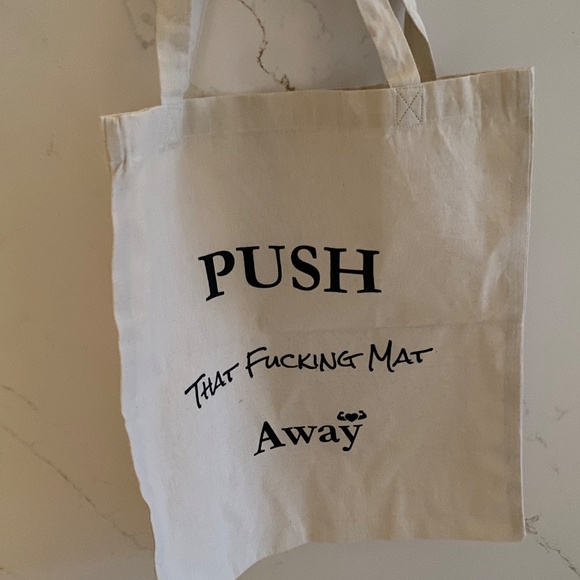 Unisex 100% Cotton Yoga Market Beach Tote Bag Push That Fu*&ing Mat Away - Picture 4 of 4